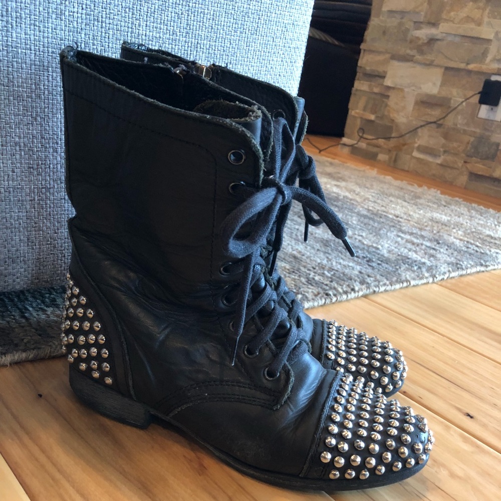 Steve Madden Genuine Leather Studded Combat Boots - Picture 2 of 5